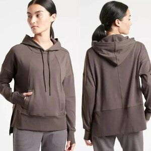 Athleta Mission Hoodie Sweatshirt Size XS Taupe Brown Comfy Travel Lounge